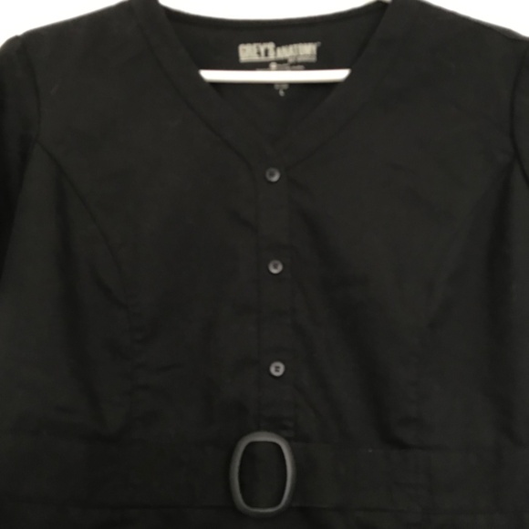 Grey's Anatomy Scrub Top Black L Front Pockets Half Button Waist Accent - Picture 3 of 16